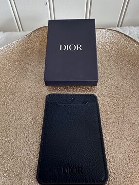 Dior Black Pebbled Leather Magnetic Card Sleeve